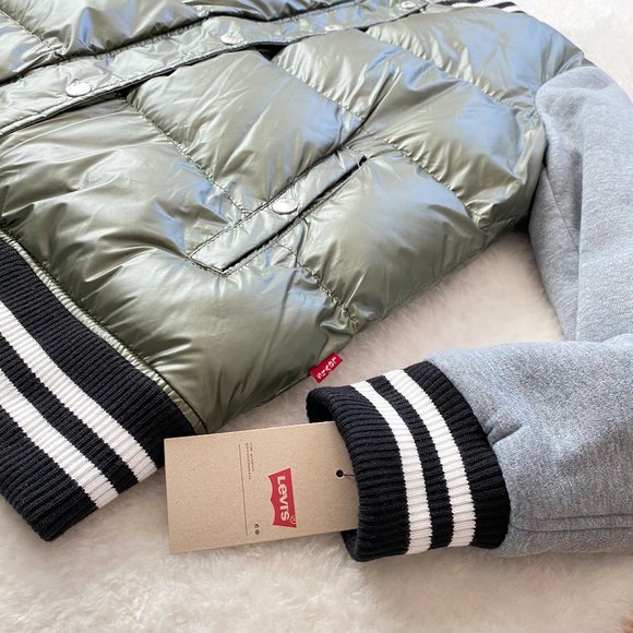 Levi's Mixed-Media Quilted Varsity Bomber Jacket, Gray/Green, Medium - Picture 9 of 13